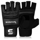 SAWANS MMA Gloves Karate Mitts Punch Bag Boxing Gloves Martial Arts Combat Taekwondo Kickboxing Mitts Fighting Grappling Training for Womens Mens Adults (Black, S)