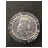 1948 Benjamin Franklin Half Dollar Coin 90% silver in protective case