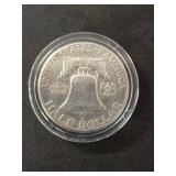 1948 Benjamin Franklin Half Dollar Coin 90% silver in protective case