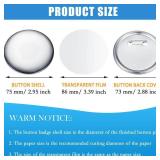 Blank Button Making Supplies Round Badge Parts Metal Pin Badge Kit for Button Maker Machine, Including Metal Shells Back Cover and Clear Film(3 Inch, Silver) - Retail: $35