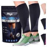 Calf Compression Sleeves for Men and Women - (1 Pair) Footless Compression Socks Support for Varicose Veins, Nursing, Pregnancy, Running - PhysFlex Leg Sleeve Brace for Shin Splints, Pain Relief and R