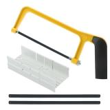 6 Inch Mini Hacksaw and Mitre Block Set, Adjustable Miter Box and Saw Set with 2 Spare Blades, Aluminum Cutting Saw Hack Saws for Woodworking, Hacksaw, Metal Cutting (Yellow) - Retail: $8