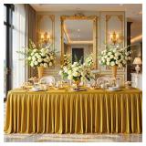 6FT Gold Satin Tablecloths for Rectangle Tables - Shiny Spandex Party Table Cover with Pleated Table Skirt, No-Wrinkle & Glossy Wedding Tablecloth One-Piece for Birthday Baby Shower Banquet Ceremony (