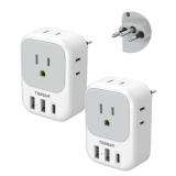 Brazil Plug Adapter 2 Pack, 7 in 1 US to Brazil Power Adapter with 3 USB Ports (1 USB-C Port) 4 American Outlets, Type N Travel Adaptor for USA to Brazilian - Retail: $27