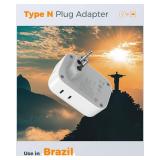 Brazil Plug Adapter 2 Pack, 7 in 1 US to Brazil Power Adapter with 3 USB Ports (1 USB-C Port) 4 American Outlets, Type N Travel Adaptor for USA to Brazilian - Retail: $27