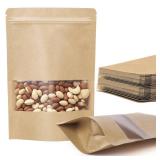 100 Pcs Kraft Paper Bags with Window, 3.5 x 5.5" Stand Up Pouches Bags, Food Storage Bags for Packaging Products, Reusable, Sealable - Retail: $10"