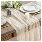 Mode Pearl Beige Gauze Table Runner 120 Inch 10FT, Seasonal Sheer Dining Holiday Wedding Birthday Baby Shower Table Decor for Home Party - Retail: $10