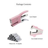Small Hand-held Stapler Set, 15 Sheet Capacity, Includes Staples and A Staple Remover, Mini Desktop Stapler for Office, School, Home or Travel Use. (Pink) - Retail: $7