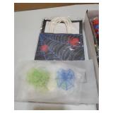 60 Pcs Spider Party Favors Include Spider Sunglasses, Web Gift Tote Bags, Blue Red Black Rubber Wristbands, Silicone Keychains and Sticky Webs for Birthday Comic Themed Party Decoration - Retail: $29