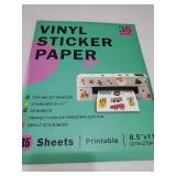 Printable Vinyl Sticker Paper for Inkjet Printer - 35 Sheets Glossy White - 8.5 x 11" - Waterproof Labels Paper, Dries Quickly, Vivid Colors, Tear Resistant, DIY Christmas Stickers - Retail: $10"