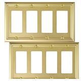 Quadruple Decorator Light Switch Cover Adler Metal Wall Plate, 2-Pack Brushed Brass 4 Gang Quadruple Rocker, for Receptacle Dimmer Switch GFCI Outlet, Switch Cover Decorative Wallplate, Durable - Reta