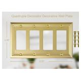 Quadruple Decorator Light Switch Cover Adler Metal Wall Plate, 2-Pack Brushed Brass 4 Gang Quadruple Rocker, for Receptacle Dimmer Switch GFCI Outlet, Switch Cover Decorative Wallplate, Durable - Reta