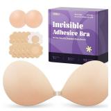 Invisible Strapless Sticky Bra Push up for Women, Ultra Adhesive Bra for Backless Dress, Cleavage Bra Lift Novelty Bras (B Cup, Beige) - Retail: $13