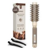 Round Hair Brush, 1 inch Barrel with Boar Bristles, Nano Thermal Ceramic & Ionic Tech, for Blow Drying, Styling, Curling and Shine + 4 Clips (Gold, Unisex, Fine Hair, Short Hair, Anti-Frizz) - Retail:
