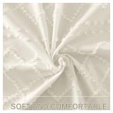 Cream Boho Woven Fabric Shower Curtain, 72 x 72 Tufted Chevron Textured Striped Modern Farmhouse Minimalist Cloth Curtain for Bathroom - Retail: $22