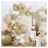 Neutral Balloon Arch Kit Garland 142pcs Different Sizes of 18 12 10 5 Inch Off White Sand Cream Ivory Gold Confetti Boho Balloons for Bridal Baby Shower Engagement Birthday Party Decorations (balloons