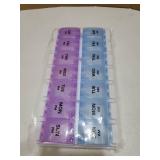 AM PM Weekly 7 Day Pill Organizer, 2 Times A Day Pill Box with Arthritis Friendly Push Button, Medicine Cases for Vitamin/Fish Oil/Supplements, Easy to Clean (Purple&Blue) - Retail: $10
