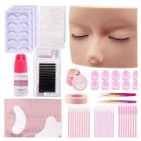 Lash Kit for Beginners, Eyelash Extension Kit with Eye Lash Mannequin Head, Eyelash Extension Glue, Remover Cream, Tweezers for Practice Training(missing pieces) - Retail: $21