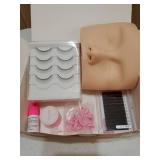 Lash Kit for Beginners, Eyelash Extension Kit with Eye Lash Mannequin Head, Eyelash Extension Glue, Remover Cream, Tweezers for Practice Training(missing pieces) - Retail: $21