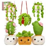 Crochet Kit for Beginners, Crochet Starter Kits, Amigurumi Craft Knitting Crocheting Kits with Step-by-Step Video Tutorials, 6 Pack Hanging Potted Plants Family