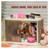 Foldable Doll Wardrobe Storage Box Compatible with Labubu Clothes with 10 Hangers & Rod - Stackable Organizer Cabinet for 15/17cm Doll Clothes with Dust-Resistant Cover and Display Shelf - Retail: $21