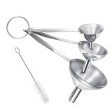 Small Funnels for Filling Bottles, 3 Pcs Stainless Steel Kitchen Funnel Set, Food Grade Mini Metal Funnel for Transferring Oil Liquid, Easy Cleaning with a Brush (Long Handle) - Retail: $7
