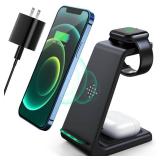 3 in 1 Wireless Charging Station, 2026 Upgraded Fast Desk Charger Station for iPhone 17 16 15 14 13 12 Pro Max Plus, Charger Stand for Apple Watch 10 9 8 7 6 5 4 3 2 SE, Airpods 4 3 2 Pro(Black) - Ret