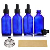 3 Pack, 2 oz Dropper Bottles with 1 Funnel & 4 Labels - 60ml Thick Dark Blue Glass Tincture Bottles with Eye Droppers - Leakproof Essential Oils Bottle for Health, Personal Care & Beauty - Retail: $7