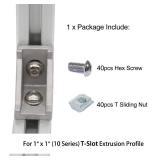 1010 Series Aluminum Extrusion Profiles Fastener T-Solt Nuts and Bolts, 40pcs 10 Hardware Slide Nuts Hex Screw for 1 Inch x 1 Inch Aluminum Extruded Profile Rail - Retail: $19