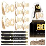 25 Set 80th Birthday Party Favor for Guest Anniversary Party Favor Golden Birthday Bookmark Thanks for Coming Pen with Tag Appreciation Gifts for Women Men Wedding New Year(missing pieces)  - Retail: 