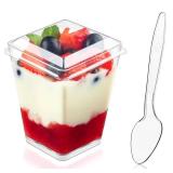 50 Pack 5 oz Plastic Dessert Cups with Lids and Spoons, Clear Parfait Cups Pudding Cups Mini Party Serving Cups for Appetizer Fruit Yogurt Ice Cream - Retail: $14