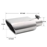 Rectangle Exhaust Tip 2.5 Inlet, Polished Square Exhaust Tailpipe Tip 3" x 5.5" Outlet 9.5" Long, Bolt on Design Easy Installation - Retail: $27"