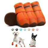 Dog Shoes for Large Dogs, Breathable Dog Booties for Small Medium Dogs, Anti-Slip Dog Boots & Paw Protectors for Hot Pavement Winter Snow Hiking with Reflective Straps Orange Size 5 - Retail: $33