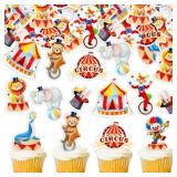 45Pcs Edible Circus Animal Cupcake Toppers Lion Tiger Elephant Clown Cupcake Picks for Carnival Themed Kids Birthday Baby Shower Party Favor Decorations - Retail: $8