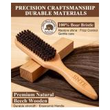 100% Boar Bristle Slick-Back Brush | Natural Wooden Styling Tool to Restore Shine & Frizz Control, Smooth Flyaways | Teasing to Add Volume | Perfect for Sleek Ponytails, Buns & Men