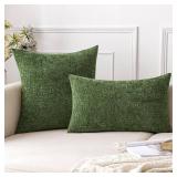 Summer Couch Pillow Covers 12x20 Inch Pack of 2 Lumbar Throw Pillow Covers Decorative Modern Solid Dyed Soft Chenille Pillowcases for Sofa Bed Moss Green(Only Covers) - Retail: $11
