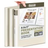 Presentation Binder 24-Pocket, Displays 48 Pages, 8.5x11 Portfolio Binder with Plastic Sleeves, Storage and Organizer for Documents, Certificates, Projects, Photos (3 Pack, Ivory) - Retail: $24