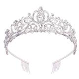 Silver Crystal Tiara Crown Headband Princess Elegant Crown with combs for Women Girls Bridal Wedding Prom Birthday Party - Retail: $9