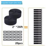 2 Rolls 26FT 2 inch Wide Cable Straps with 20 Buckles, Heavy Duty Nylon Hook and Loop Straps for Fastening Securing, Reusable Cut-to-Length Molle Straps for Organizer or Storage, Black - Retail: $15