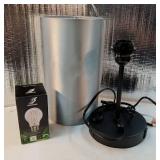 17.75 Dimmable Bedside Table Lamp with Charging Station - 2 USB Ports & AC Outlet, Industrial Black Nightstand Light with Silver-Gray Shade for Living Room Dorm Office, Bulb Included. SHADE HAS SOME C