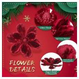 20 Pcs Christmas Velvet Poinsettia Flowers Ornaments 6.3Inch Glitter Artificial Magnolia Flower Christmas Tree Ornament with Stem for Xmas Tree Decorations Wedding Decor Supplies(Burgundy)