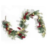 Christmas Garland, Festive 5FT Christmas Garland with Green Pine, Red Berries, and Rustic Pinecones - Perfect for Holiday Decor - Retail: $16