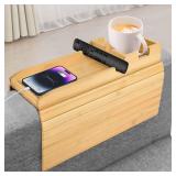 Bamboo Couch Arm Tray with Built-in Cup Holder, Foldable Anti-Slip Sofa Armrest Tray Table Caddy for Drinks, Phone & Remote, Fits 4.7x16.9 in Armrests, Holds Up to 3.5 in Diameter Cups (Bamboo). CORNE