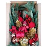 24 Christmas Swag for Front Door Teardrop Decoration with Bows, Xmas Balls, Red Magnolia, Berries, Pine Cone for Indoor Outdoor Swags Wall Window Table Mantel Home Holiday Hanging Decor,1 PCS - Retail