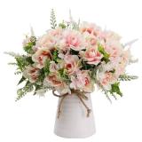 Artificial Flowers with Vase for Table Centerpieces, Fake Silk Gardenia Flower in Vase Decoration for Home Office Party (Pink) - Retail: $27