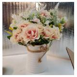 Artificial Flowers with Vase for Table Centerpieces, Fake Silk Gardenia Flower in Vase Decoration for Home Office Party (Pink) - Retail: $27