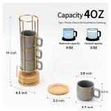 LUKA Porcelain Espresso Cup with Saucer and Metal Stand, 4 Ounce Stackable Ceramic Demitasse Espresso Mugs Cups Set for Latte, Specialty Coffee Drinks, Cafe Mocha, Tea - Set of 4, Gray - Retail: $34