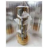 LUKA Porcelain Espresso Cup with Saucer and Metal Stand, 4 Ounce Stackable Ceramic Demitasse Espresso Mugs Cups Set for Latte, Specialty Coffee Drinks, Cafe Mocha, Tea - Set of 4, Gray - Retail: $34