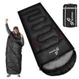 Sportneer 0 Degree Wearable Sleeping Bag for Adults & Kids Walkable with Arm Zippers, Waterproof & Warm to 32°F, Compact for Camping, Stadiums, Travel, Backpacking & Car Use - Retail: $37