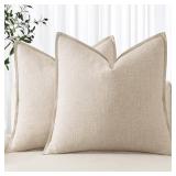 MIULEE Decorative Linen Euro Sham Pillow Covers 24x24 Natural Beige Boho Farmhouse Neutral Couch Throw Pillows for Bed Pack of 2 Accent Modern Pillowcase Sofa Livingroom Home Decor - Retail: $19